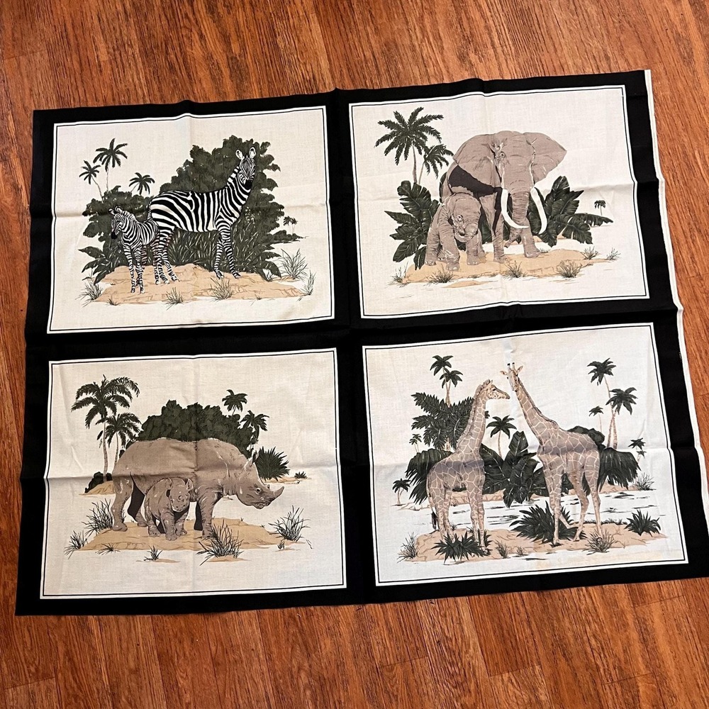 African‎ Safari Wild Animals Fabric PANELS Ready to Sew Pillows Appliqué Quilts